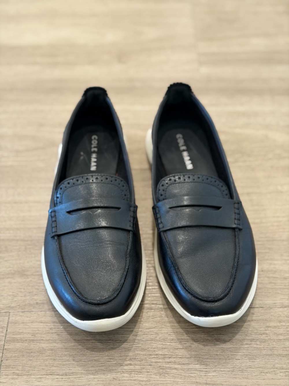 Cole Haan Black Leather Loafers with White Sole